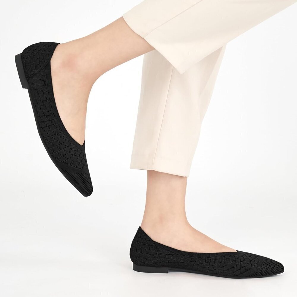 Womens Ballet Flats Knit Slip-On Comfortable Pointed Toe Dress Shoes - Picture 6 of 7